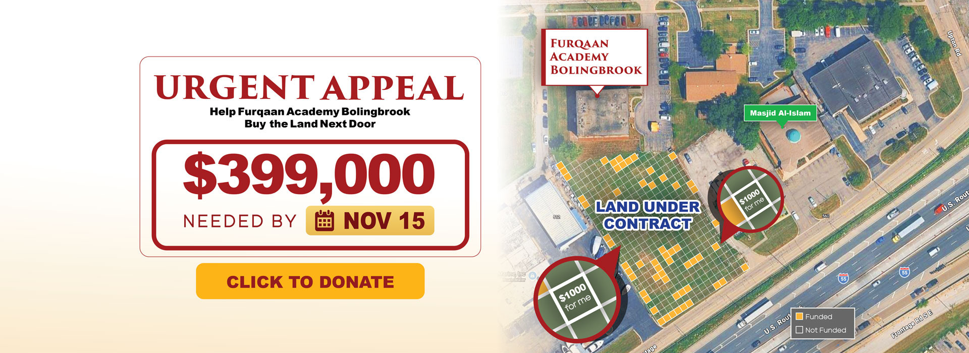 Urgent Appeal — Help Furqaan Academy Bolingbrook buy the land next door. $399,000 needed by Nov 15. Click to donate.